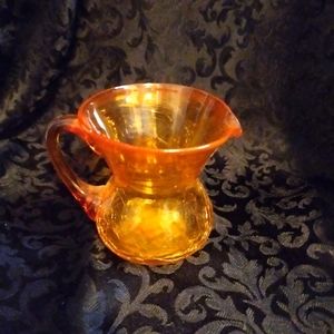 Hand Blown Orange Crackle Glass Applied Handle Mini Pitcher